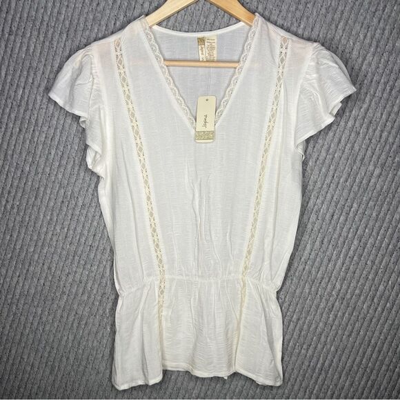 Japna White Tee Short Sleeve‎ Top NWT Small Peplum Basic - Picture 1 of 9